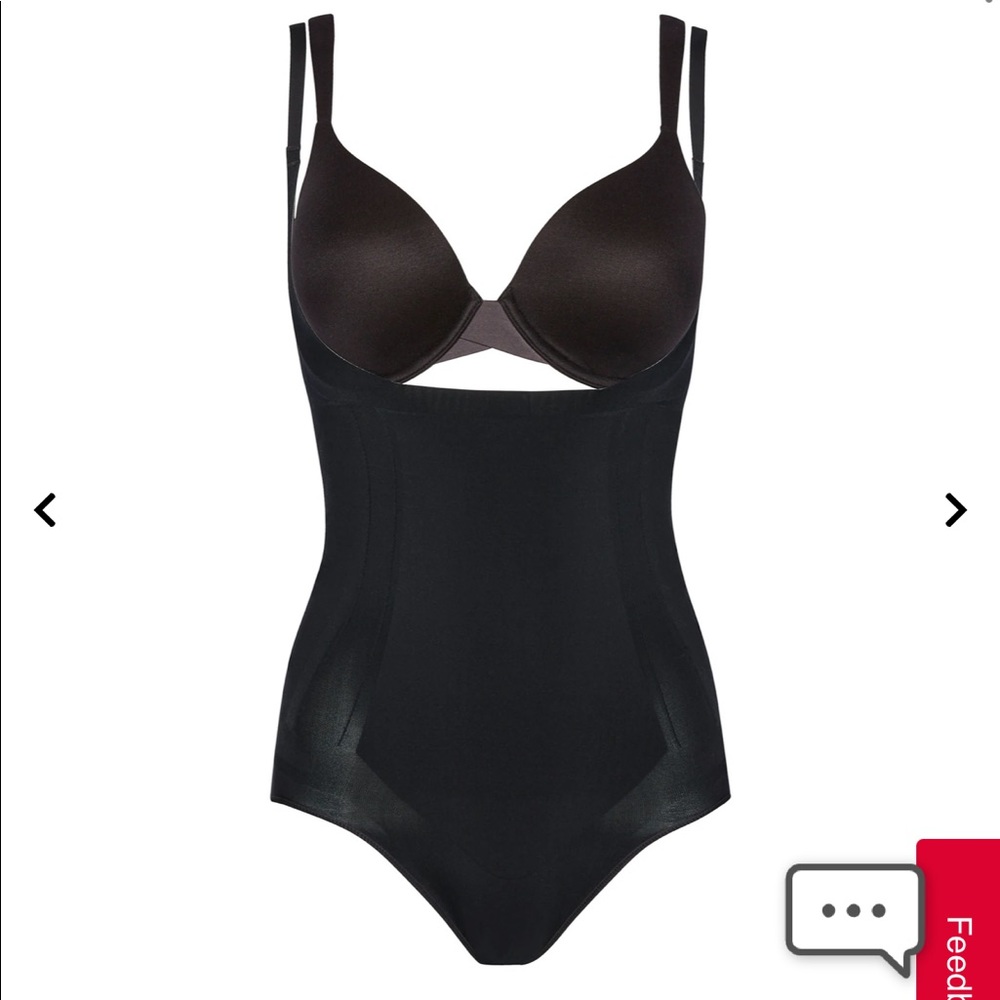 NWOT SPANX red hot open bust shaping panty black bodysuit size medium